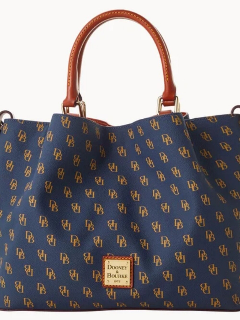 New With Tags - Dooney & Bourke Navy Logo Tote with Brown Leather Trim